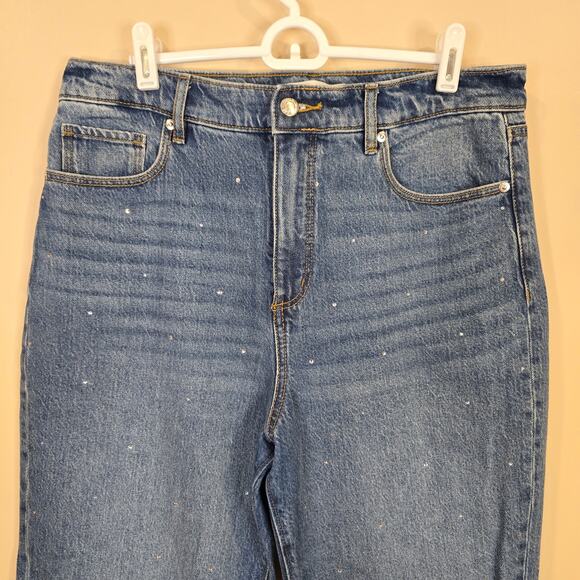 Women's LOFT "The Straight" Jeans with Rhinestones & Raw Ankles | Size 30/10 - Picture 3 of 11